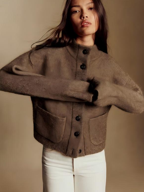 Chaqueta de Mohair con Cuello Teddy - Taupe Oscuro