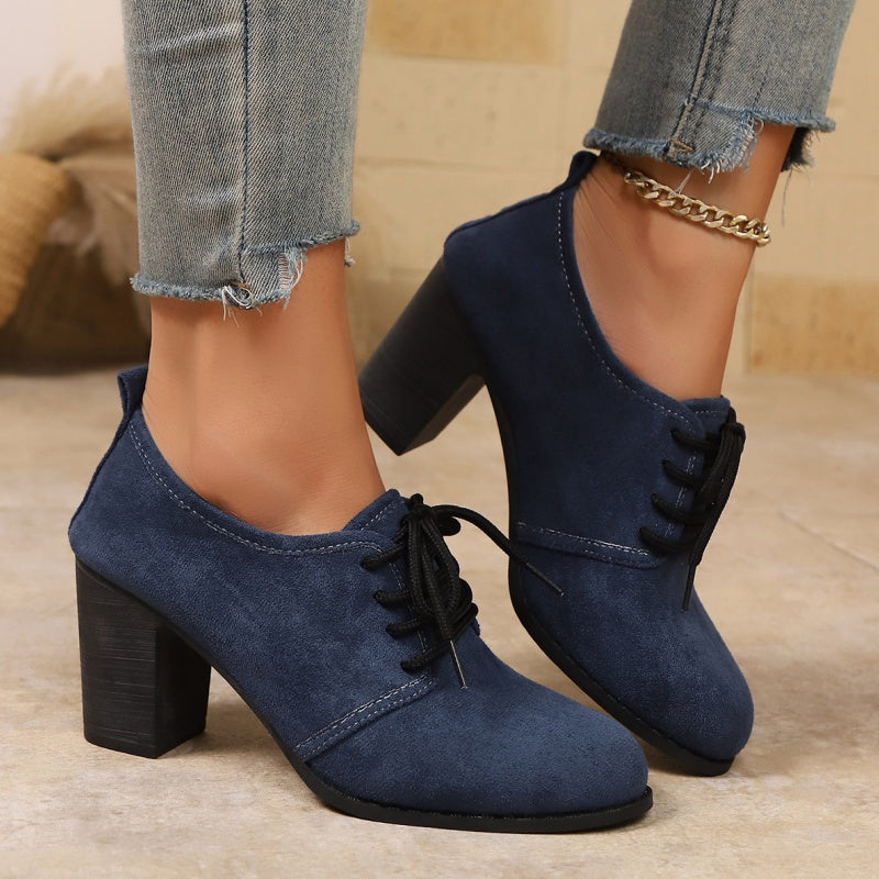 Zapatos Oxford para mujeres con cordones y tacón bloque