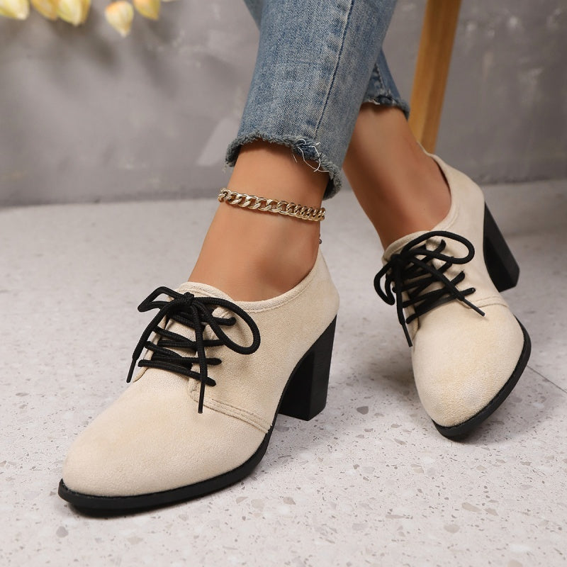 Zapatos Oxford para mujeres con cordones y tacón bloque