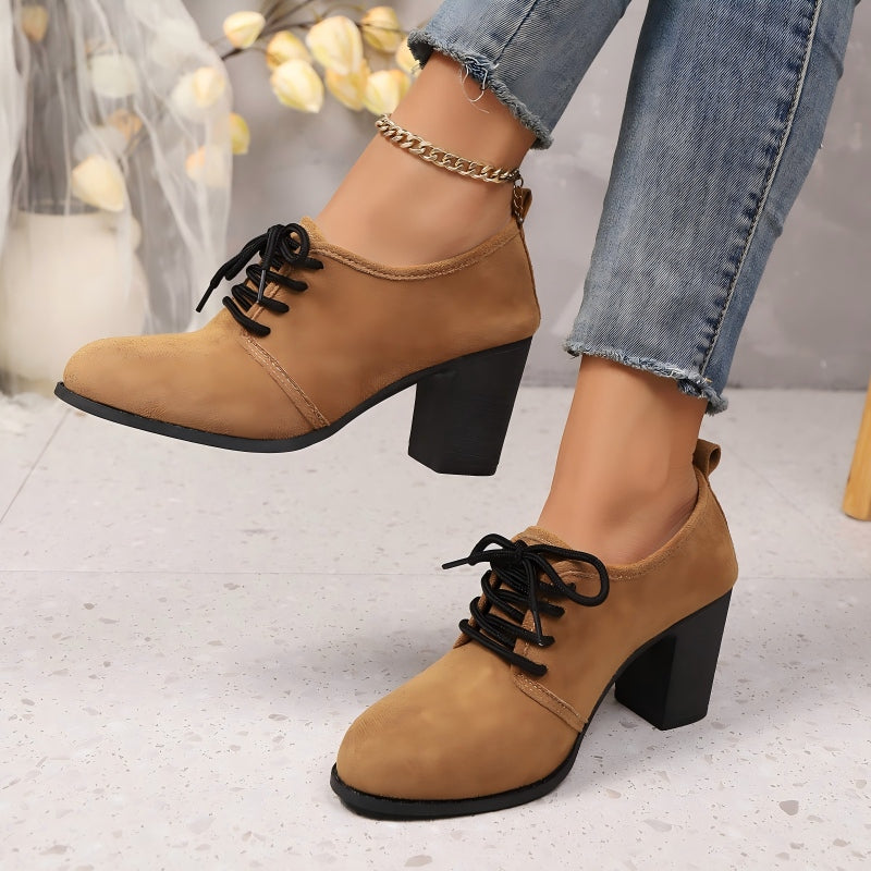 Zapatos Oxford para mujeres con cordones y tacón bloque