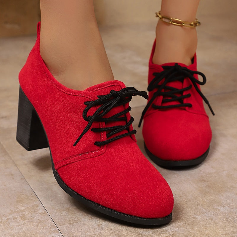 Zapatos Oxford para mujeres con cordones y tacón bloque