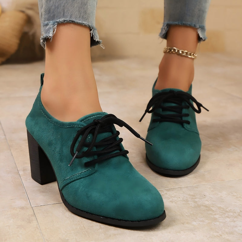 Zapatos Oxford para mujeres con cordones y tacón bloque
