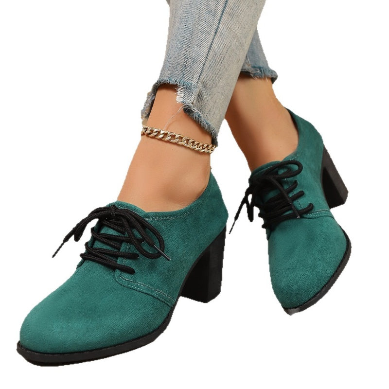 Zapatos Oxford para mujeres con cordones y tacón bloque