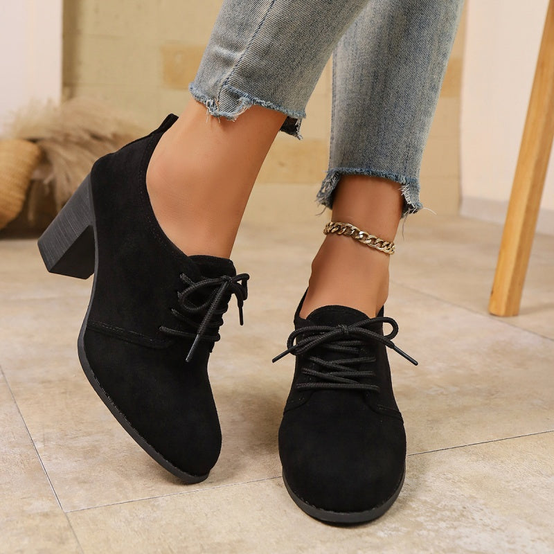 Zapatos Oxford para mujeres con cordones y tacón bloque