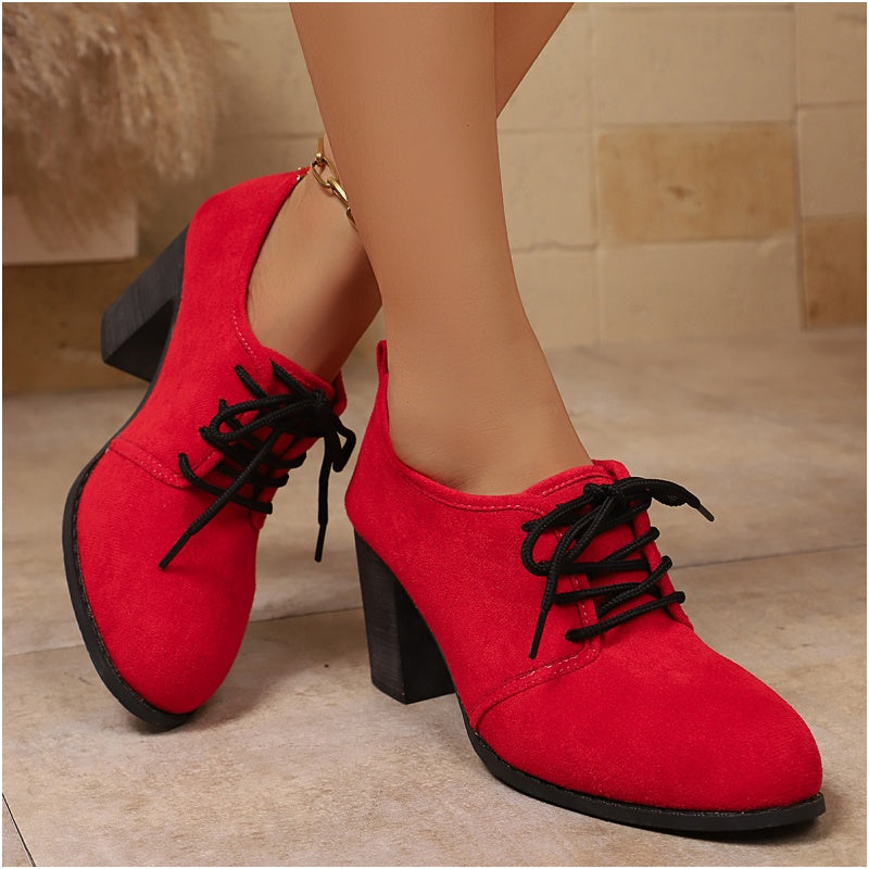 Zapatos Oxford para mujeres con cordones y tacón bloque